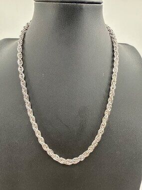 14K White Gold Plated Stamped Twisted Rope Chain Necklace Silver Heavy Statement